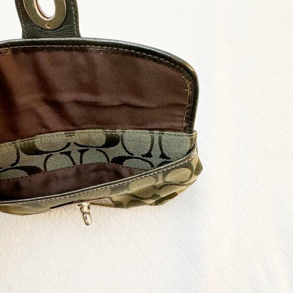 Coach Legacy Signature Brown Logo Wristlet Bag Small Purse Latch Closure - Picture 3 of 5